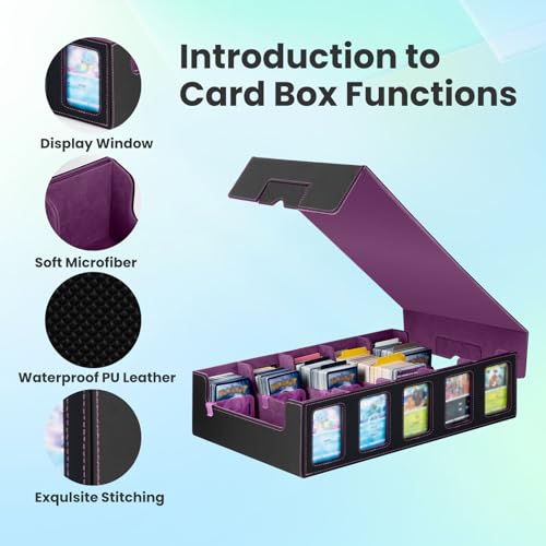 Gvirtcoz Trading Card Storage Box 4000+ Cards with 48 Dividers, Removable Lid, Handle – Black & Purple