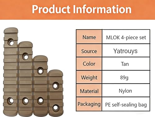 Polymer Picatinny Rail Sections Kit - 4-Pack, 5/7/9/11 Slots, Tan