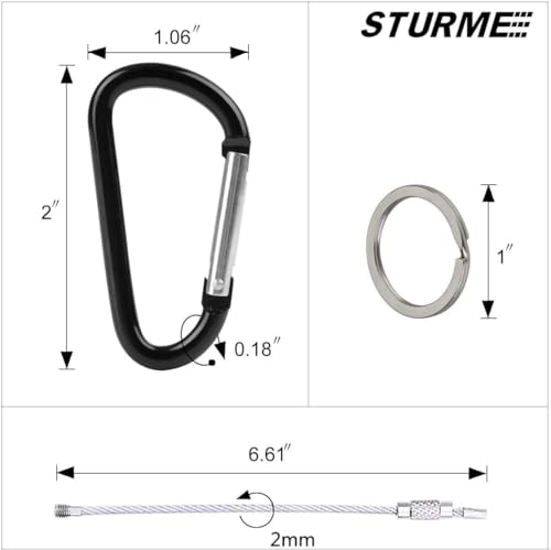 2" Aluminum D Ring Carabiner Clips - Assorted Colors - 24 PCS