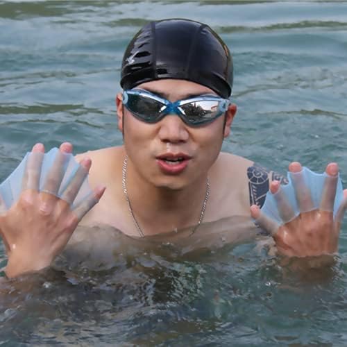 Silicone Swimming Hand Webbed Fins - L Size Blue