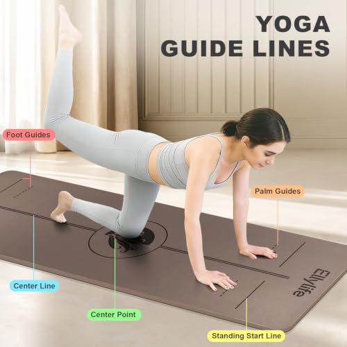 Ellylife Brown Non Slip Yoga Mat with Alignment Lines - Eco-Friendly Rubber