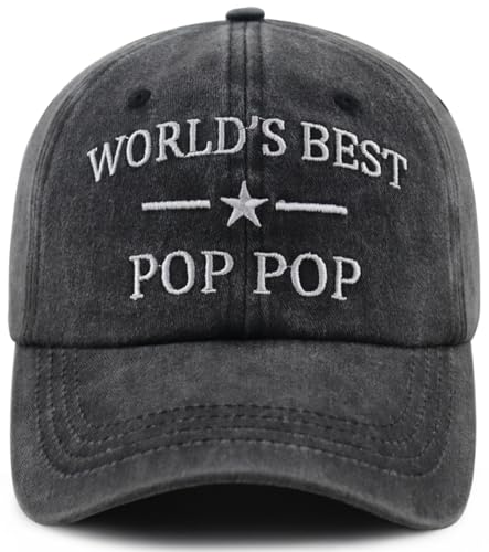 World's Best Poppop Hat for Men - Embroidered Grandpa Baseball Cap, One Size Black