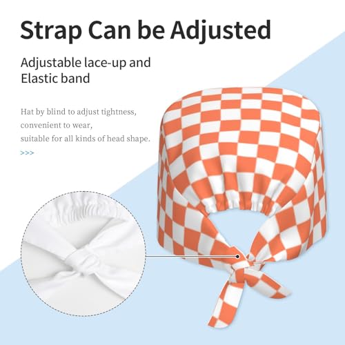 Checkerboard Scrub Cap for Women & Men - White Orange Squares