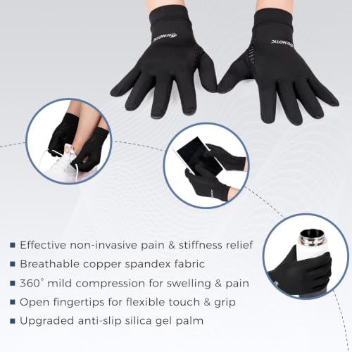 Copper Arthritis Gloves - Full Finger Compression, Large Size