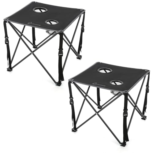 Black 2-Pack 26-Inch Portable Camping Folding Tables with Cup Holders, Carrying Case