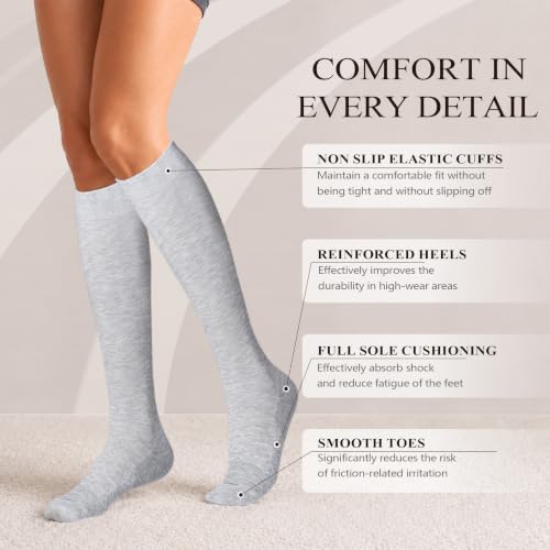 LEVSOX Alpaca Compression Socks for Women 15-20 mmHg Support, Medium-Large, 2 Pairs Beige/Light Grey