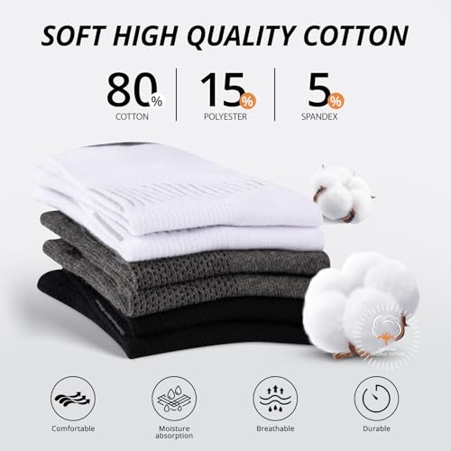 Heatuff Men's Ankle Socks 6 Pairs Black Cotton Moisture Wicking Casual Socks