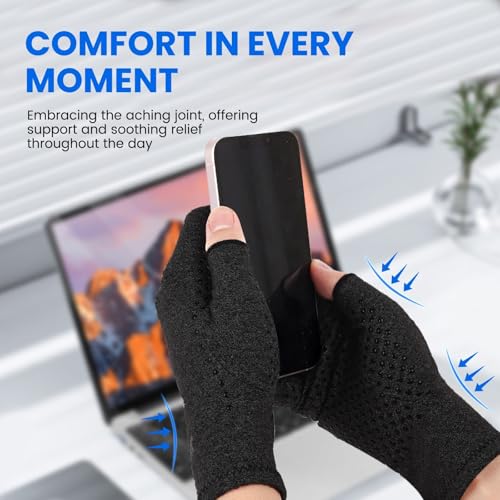 Compression Gloves for Arthritis Relief - Fingerless, Medium, Black