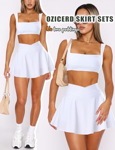 OZICERD 2 Piece Tennis Skirt Set White Small – Pickleball/Golf Lightweight Skort