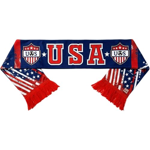 Team USA Soccer Scarf - Double Sided Polyester - 55in x 6in - Red White Blue Fan Scarf for Matches & Parties