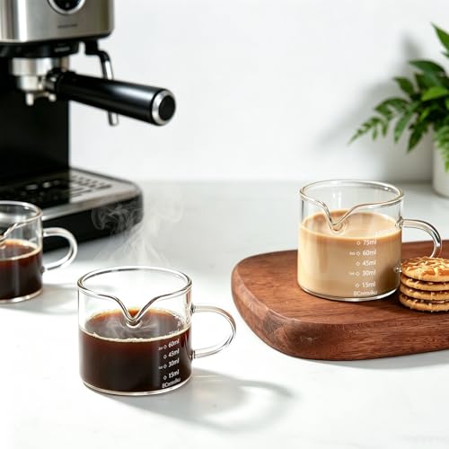 Espresso Glass Measuring Cups - 2 Pack, 75ml with Handle