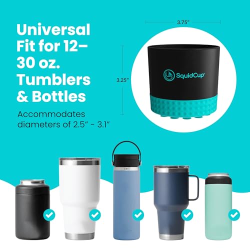 SquidCup Two-Pack Non-Tipping Boat Cup Holders - Black/Teal 12-30 oz Anti-Spill Suction