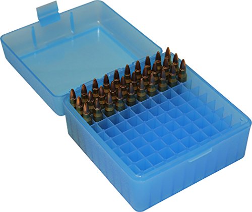 100 Round Rifle Ammo Box for 17, 204, 223, 5.56x45 - Clear Blue