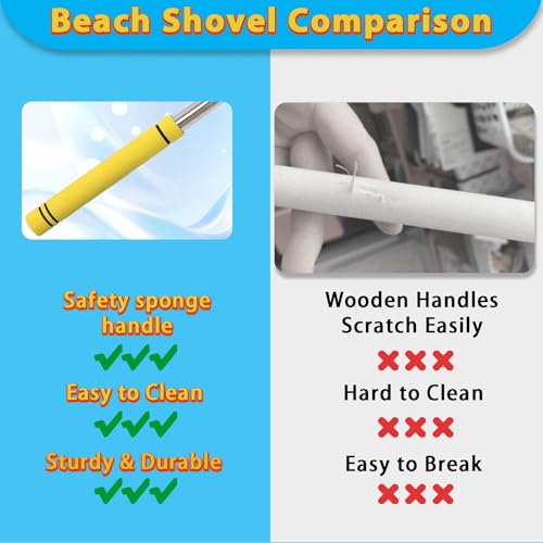 Frebuta Yellow Heavy Duty Beach Shovel 26in 3-Piece Sand Digging Set