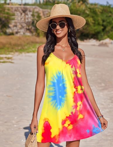 Spaghetti Straps Bathing Suit Cover Up - P Tie Dye Red, Medium