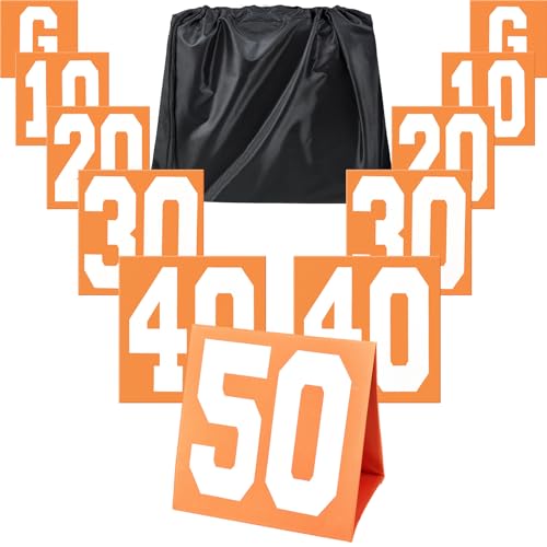Football Yard Markers Set - 11 High Visibility Double-Sided Markers G, 10, 20, 30, 40, 50 - Orange
