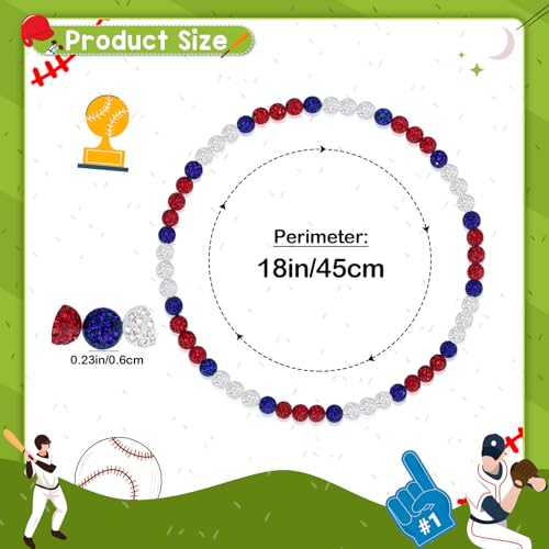 18 Inch Stretch Elastic Baseball Necklace - Red/Royal Blue/White