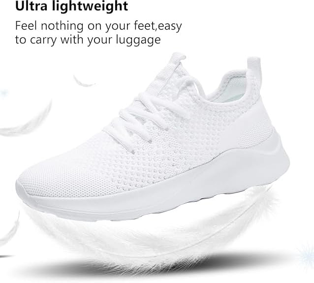 Women White Lightweight Tennis Shoes - Summer Fashion Sneakers Size 8.5