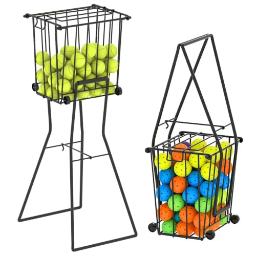 Portable Tennis Ball Hopper with Wheels - Holds 75 Balls