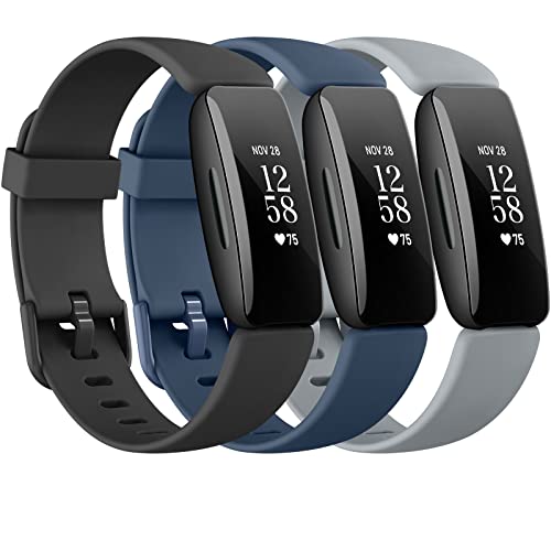3 Pack Silicone Bands for Fitbit Inspire 2 & Ace 3 - Black, Navy Blue, Gray