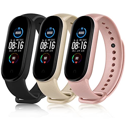 Amazfit Band 5 Replacement Bands - 3 Pack Soft Silicone Straps - Black, Rose Gold, Gold