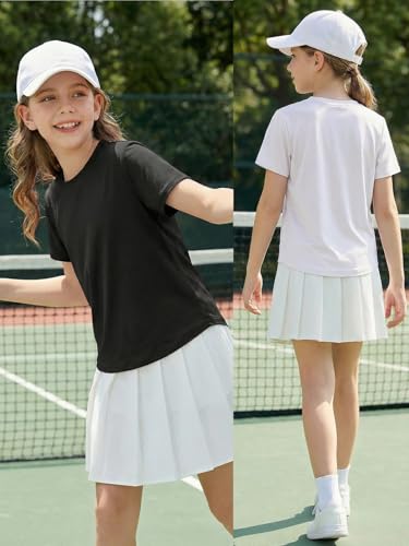 Girls Short Sleeve Athletic Shirt - Quick Dry Workout Top - White - 11-12 Years