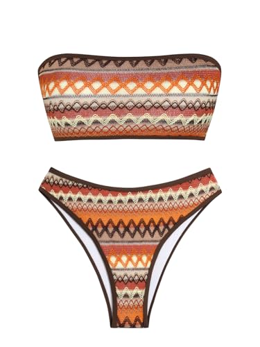 ZAFUL Women Strapless Bandeau Bikini Set Medium / 0-3 Brown - 2 Piece Swimwear