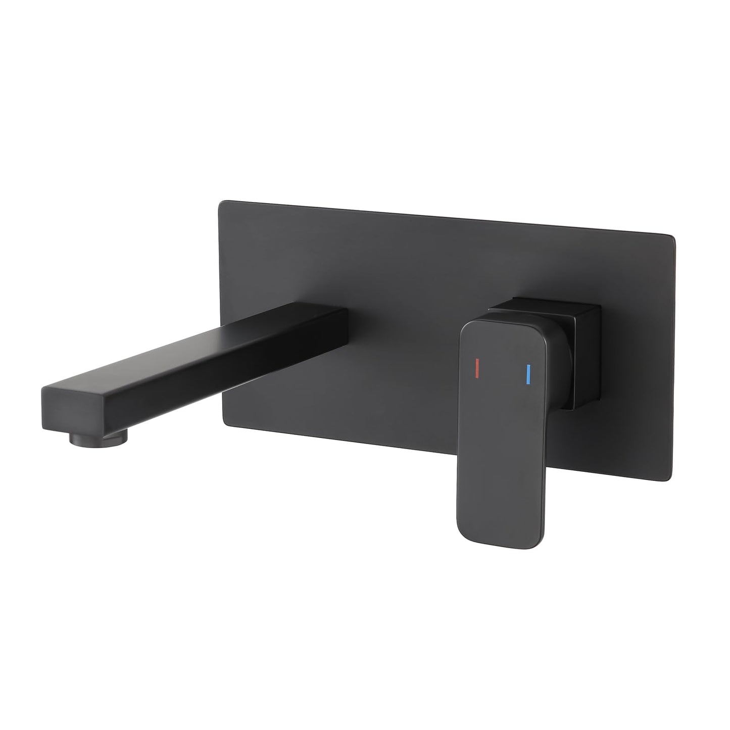 ROVOGO Wall Mount Bathroom Sink Faucet with Rectangular Spout and Rough-in Valve, Single Handle Single Hole Faucet for Bathroom Sink, 304 Stainless Steel, Black