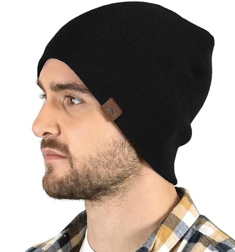 Knit Beanie Hat - Stretch Fit Winter Cap for Men & Women - One Size Black