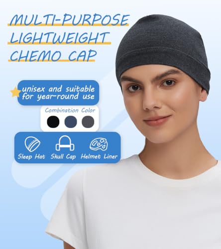 Hovyjumz Cotton Skull Cap Sleep Cap Beanie Helmet Liner Set A (Black, Dark Gray, Navy) for Men & Women