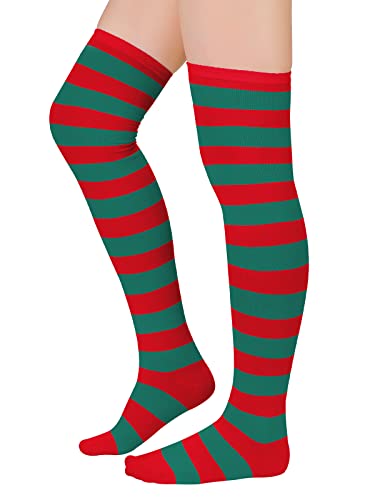 Thigh High Striped Socks for Women - Extra Long Over Knee - Red & Green