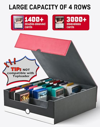 Card Storage Box for 3200+ Cards, Deck Organizer with 4 Stoppers, Red & White