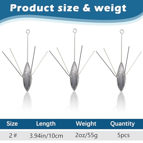 Silvery 2oz 5 Pcs Sputnik Lead Sinkers for Saltwater & Surf Fishing
