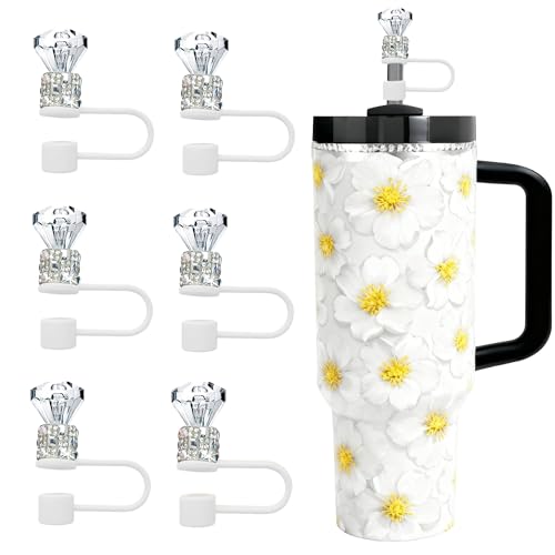 Diamond Straw Topper Set for Stanley Cup - 6Pcs White