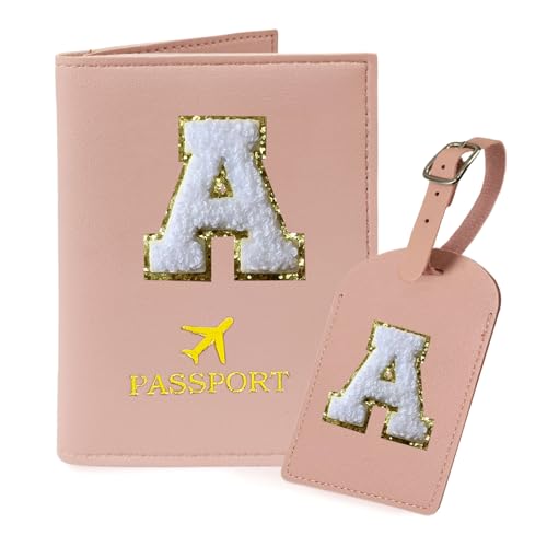 Pink Passport Cover and Luggage Tag Set with Initial A