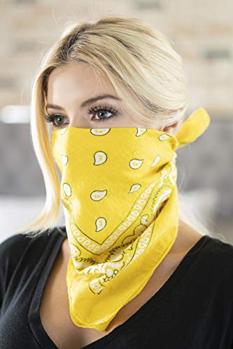 Multi-Purpose Cotton Bandana - Yellow Paisley Print Face Cover