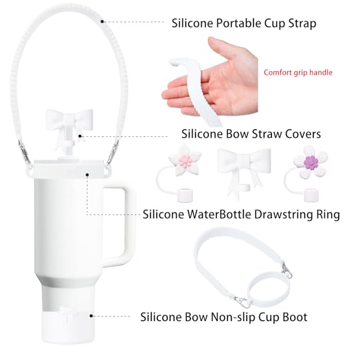 Silicone Tumbler Accessory Set: Handle Strap, Straw Covers & Boot - White