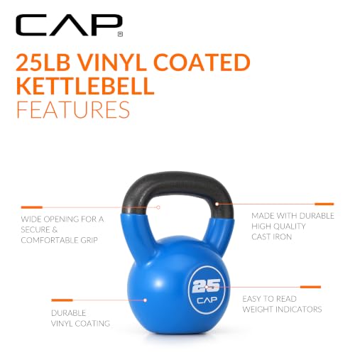 Vinyl Coated Cast Iron Kettlebell - 25 lb Weight for Home Gym