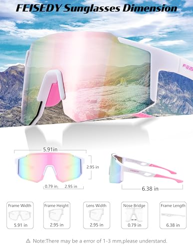 FEISEDY UV400 Cycling & Sports Sunglasses - White Pink, 75mm Lens, Unisex