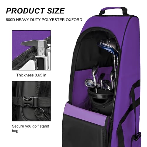 Goloni Purple Golf Travel Bag with Wheels - Heavy Duty Water-Resistant Air Travel Case