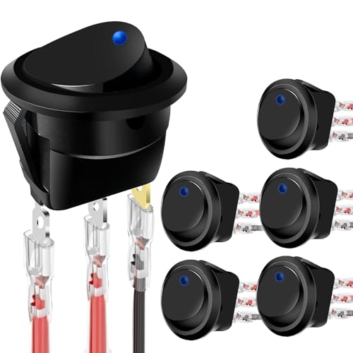 12V Round Rocker Switch with Blue LED - 6 Pack DC 20A