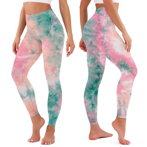 Buttery Soft High Waisted Capri Leggings for Women - Tummy Control, Plus Size - Full Length No Pockets - 34-yunwu Pink Green