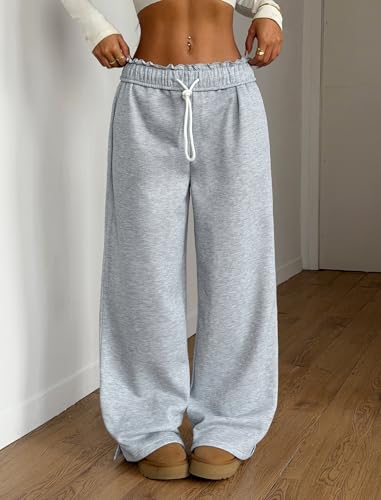 ZAFUL Women's Grey Fleece Lined Wide Leg Sweatpants with Pockets - Small