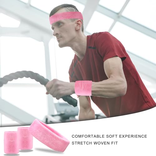 Sweat Band Set - 1 Headband & 2 Wristbands - Black & Pink