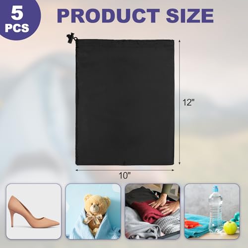 uxcell 210D Polyester Drawstring Bag with Toggle - Black, 10x12 Inch (5 Pack)