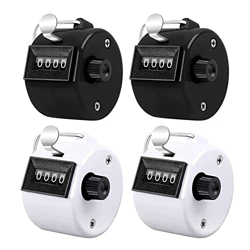 4-Digit Handheld Counter Clicker - 9999 Count, 4-Pack Black & White