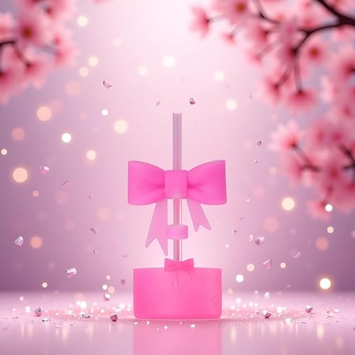 Bow Straw Cover and Silicone Boot Sleeve Set for Tumblers - Rose