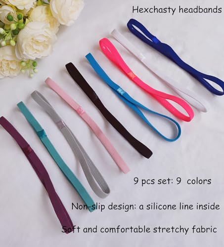 9pcs Elastic Stretchy Sports Headbands Set - Multi-Colored