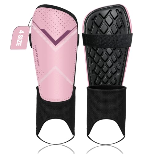 CotLike Pink Medium Soccer Shin Guards for Kids Youth Adults with Ankle Protection