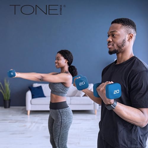 Beige 10 lb Neoprene Dumbbell Pairs with Anti-Roll Square Head - Tone Fitness